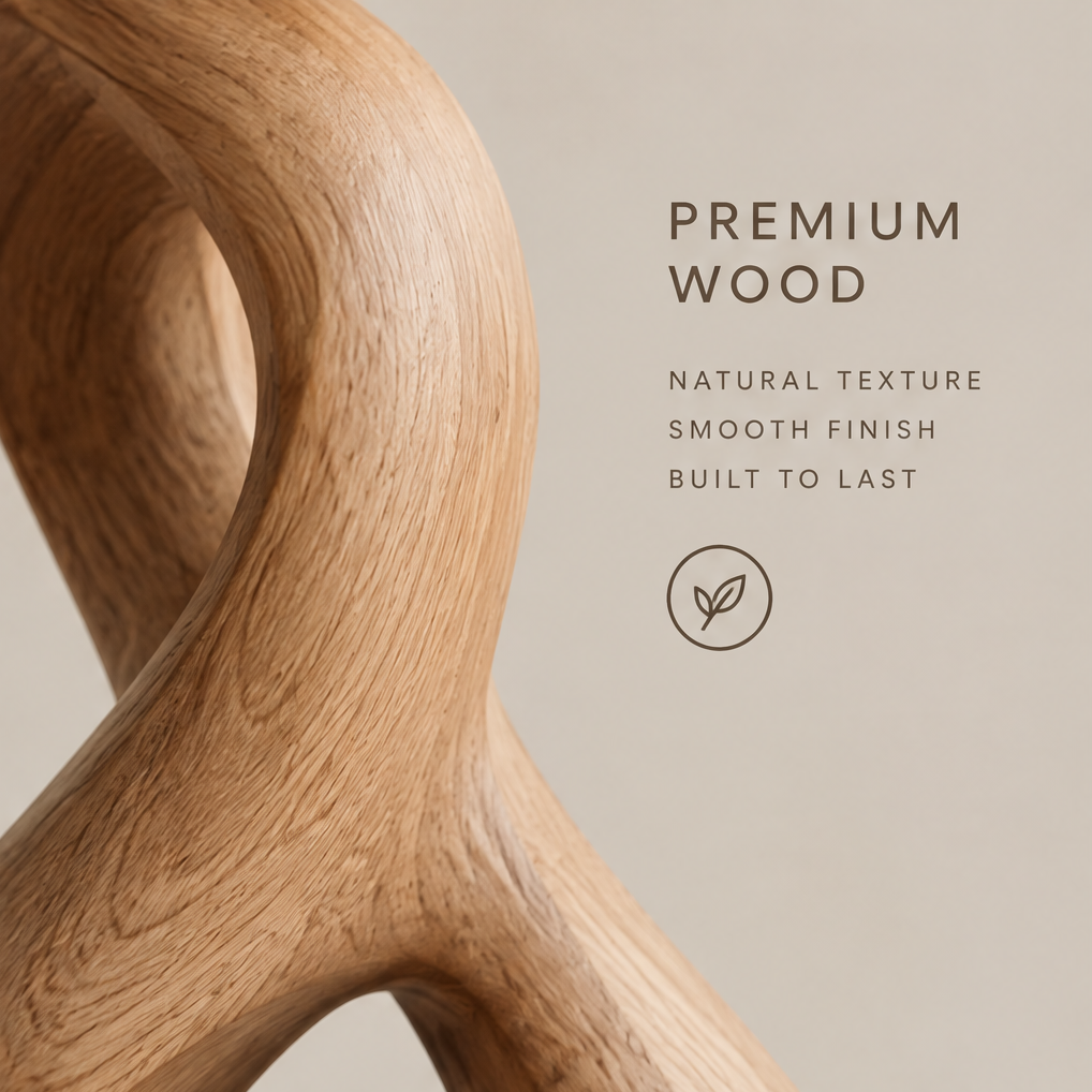 Close-up of the twisted upper curve showing natural wood texture and a smooth finish
