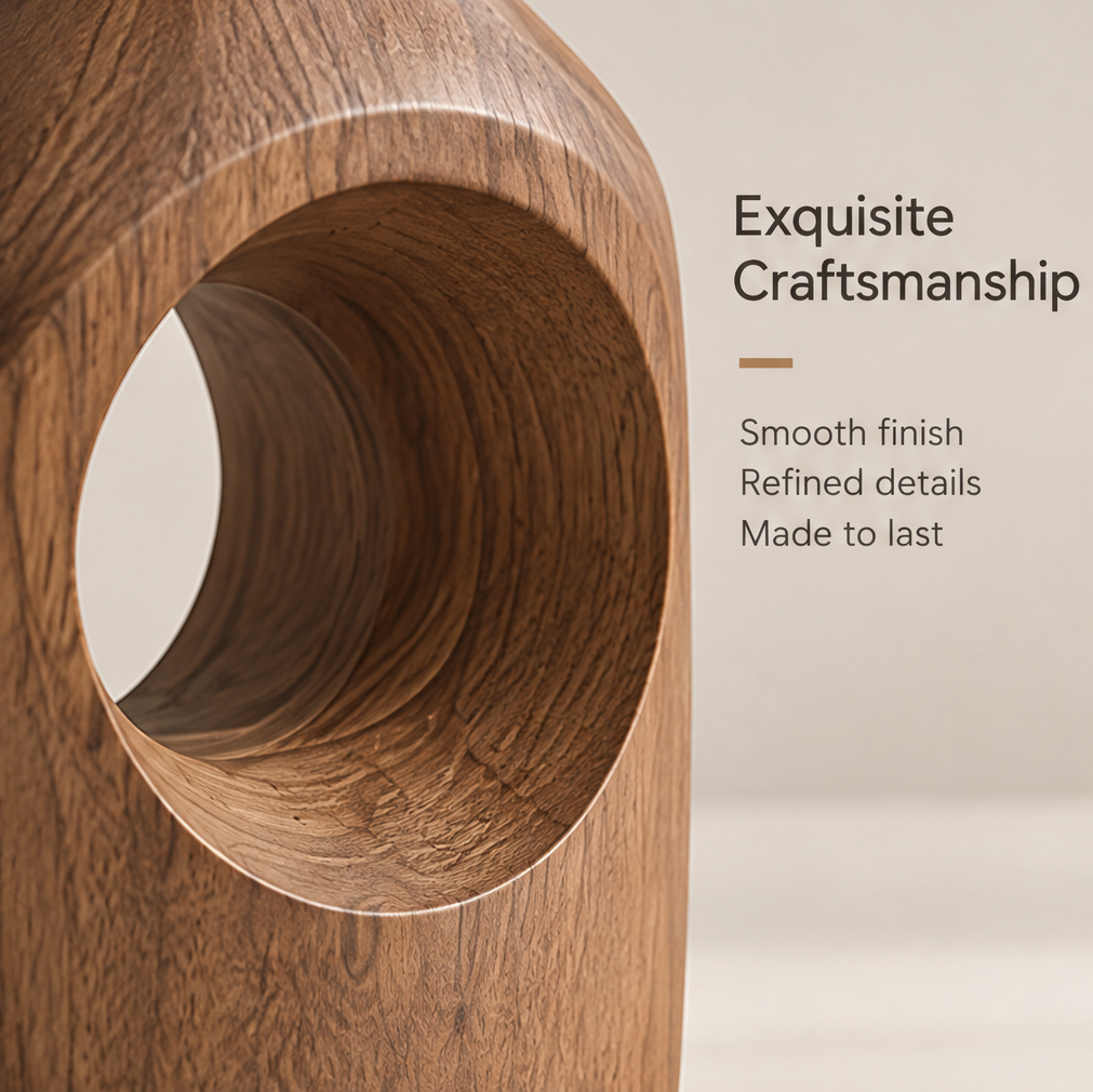 Close-up of the circular opening showing wood grain and the smoothly finished inner contour