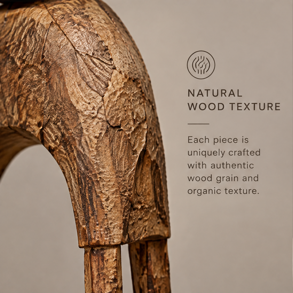 Close-up of the arched wooden body showing natural grain and organic surface texture