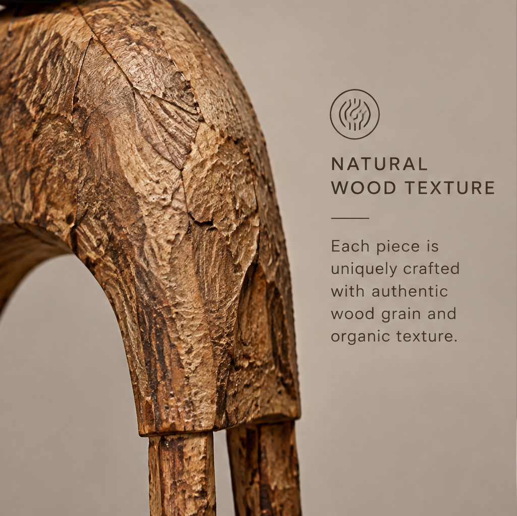 Close-up of the arched wooden body showing natural grain and organic surface texture