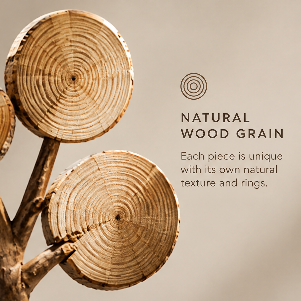 Close-up of two circular wood slices showing natural grain and concentric growth rings