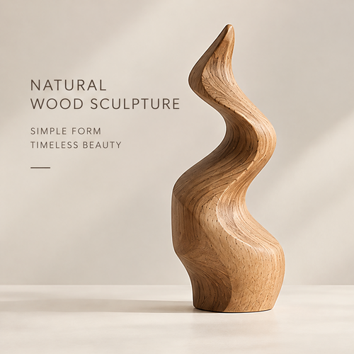 AVOLTT spiral wave solid wood sculpture standing upright against a simple neutral background
